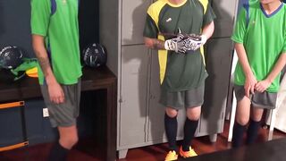 Jock Sly barebacks then dildo fucks Donnan and Luzio hard