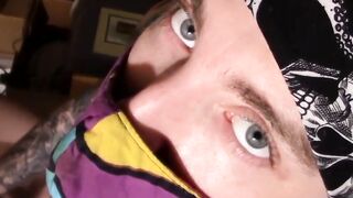 Str8Thugs.com - Tattooed straight thug wears COVID mask while masturbating with inten