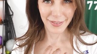 MILF coach Justine Jakobs shoves her tits as she massages her athlete