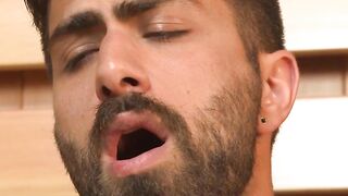 Hairy Adam Ramzi tied and milked until his cock gives up sticky juices