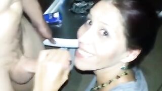 Girl Gives Blowjob to Boyfriend at a Party and Swallows