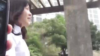 Adorable girl rushes to the park to find a spot to pee