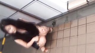 This girl seeks a spot to relief from her urge