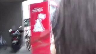 This girl seeks a spot to relief from her urge