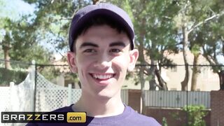 Brazzers - 2 Big Tit Milfs take Advantage of Young Huge Cocked Creep
