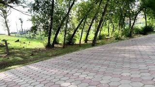 Student caught into the park! She walks with the ass plug and fucks herself with a toy! - CreamySofy