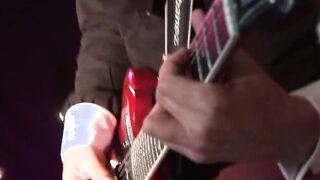 Slutty blonde into mini skirt blows the musician's cock after the performance