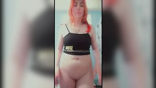 flashing with my adorable bald innie exposed