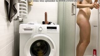 Russian eighteen masturbating with vibrator inside the toilet while no 1 sees