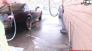 Blonde Cougar with beautiful huge titted make a sexy carwash before sex