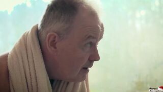 18 gang bang with older men she ends up swallowing loads of cum