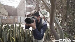Thin Venezuelan camgirl is approached by Peruvian near train line