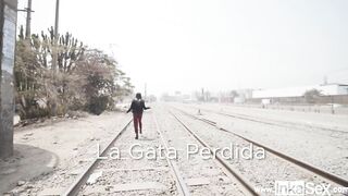 Thin Venezuelan camgirl is approached by Peruvian near train line