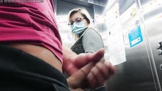 I take my dick out discreetly inside the elevator of the hotel, this young bourgeois has meeting everything she is shocked to got into this elevator