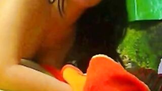 Webcam girl sucks balls, gets a facial and cum in mouth.