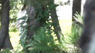 Naughty cutie pees through soaked clothes in a public spot