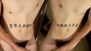 Skinny young Bentley strokes his hairy cock and blows