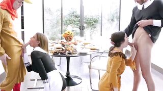 Thanksgiving cosplay orgy ends in messy facials
