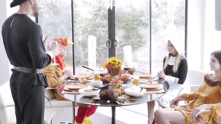 Thanksgiving cosplay orgy ends in messy facials