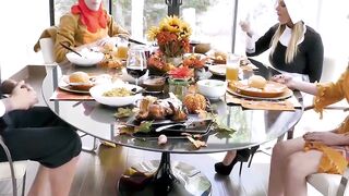 Thanksgiving cosplay orgy ends in messy facials