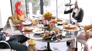 Thanksgiving cosplay orgy ends in messy facials