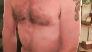 Handsome mature amateur jerks off with cock ring on