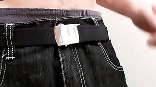 Hairy thug jerks off after teasing and smoking then cums