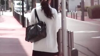 Sexy Asian in knee socks seeks a hidden spot to pee