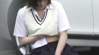 Skirted woman cleans her slit post accidental urine leak