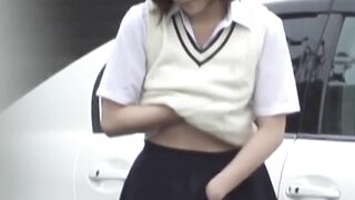 Skirted woman cleans her slit post accidental urine leak