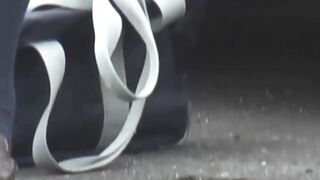 Skirted woman cleans her slit post accidental urine leak