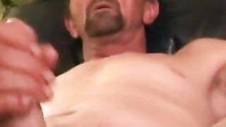 Skinny mature man gets handjob while stroking his cock