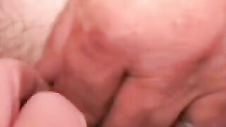 Skinny mature man gets handjob while stroking his cock