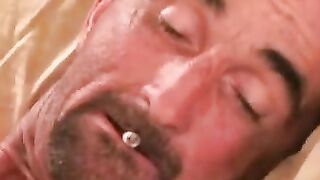 Skinny mature man gets handjob while stroking his cock