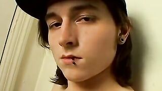 Thug yanks his throbbing cock and cums all over his face