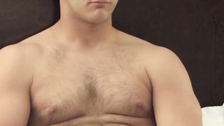 MilitaryHunk.com - Military newcomer Travis jerks off his hairy cock with slow stroke