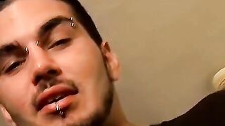 Pierced straight thug talks dirty while working his dick