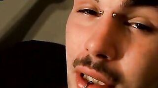 Pierced straight thug talks dirty while working his dick