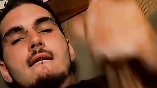 Pierced straight thug talks dirty while working his dick