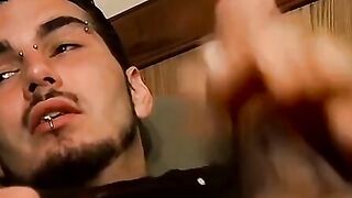 Pierced straight thug talks dirty while working his dick