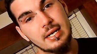 Pierced straight thug talks dirty while working his dick