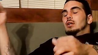 Pierced straight thug talks dirty while working his dick