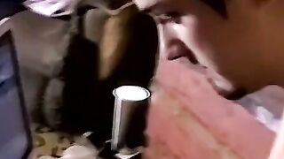 Glasses amateur cums on black gay after cigar session
