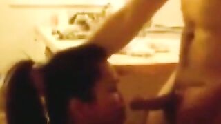 Indonesian Maid Blowjob in the Kitchen