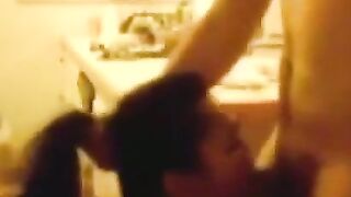 Indonesian Maid Blowjob in the Kitchen