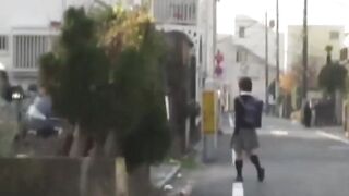 Japanese schoolgirl caught peeing in public by voyeur