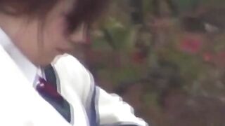 Japanese schoolgirl caught peeing in public by voyeur