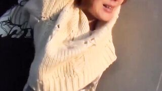 Restrained Asian babes peeing down pant legs