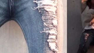 Restrained Asian babes peeing down pant legs