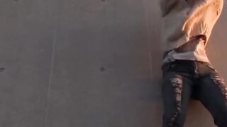 Restrained Asian babes peeing down pant legs